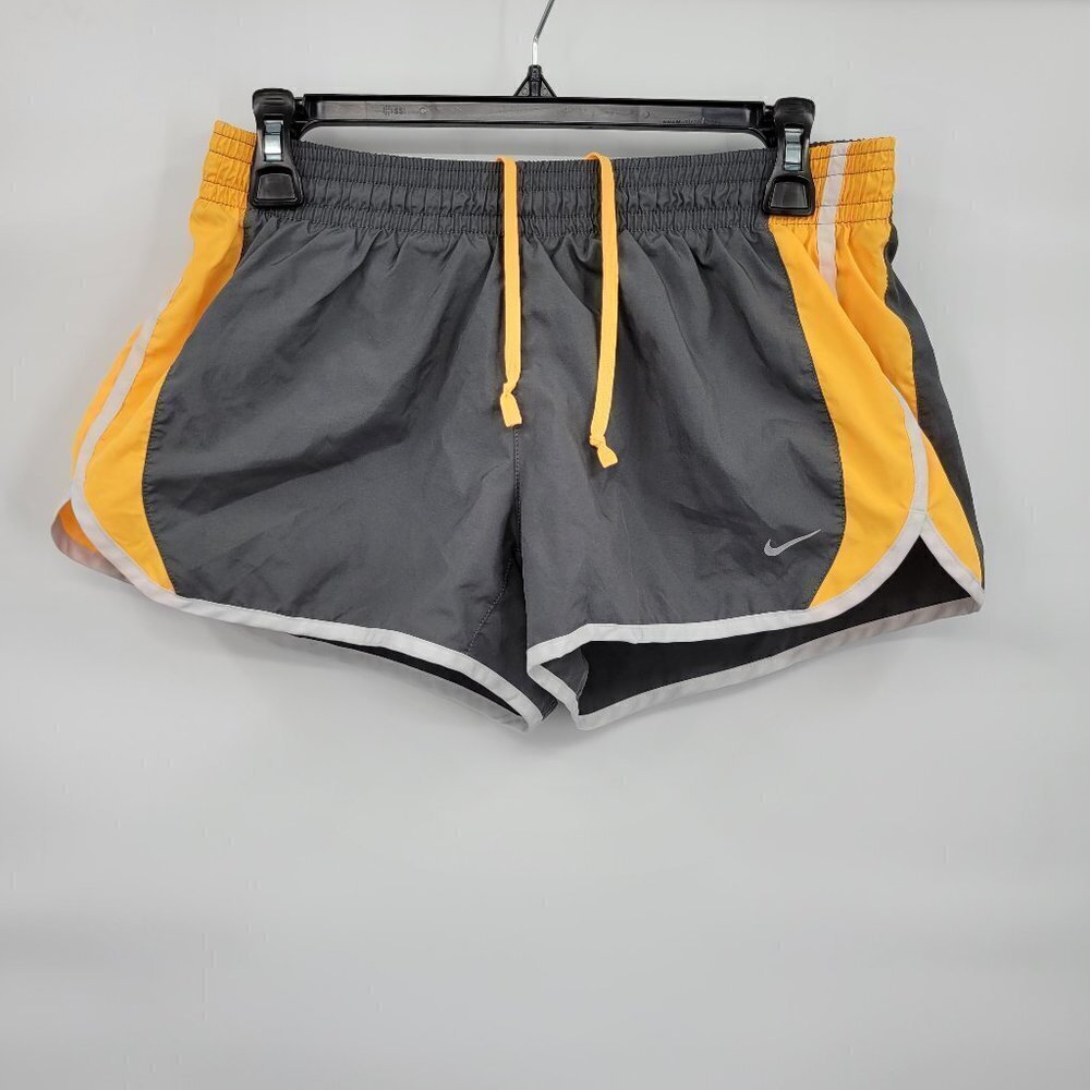 Nike Women Gray Yellow Active Dri Fit Stay Cool Running Athletic Shorts Size M
